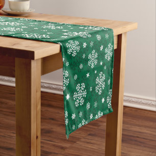 Snowflakes Pattern on Cadmium Green Short Table Runner