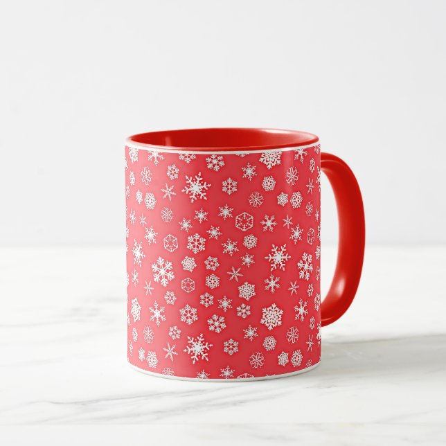 Snowflakes Pattern on Red Background Mug (Front Right)
