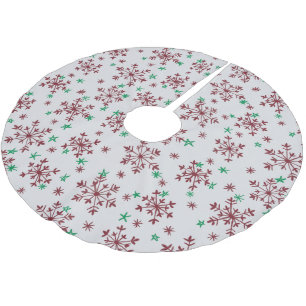 Snowflakes Pattern - Red & Green on Silver Brushed Polyester Tree Skirt