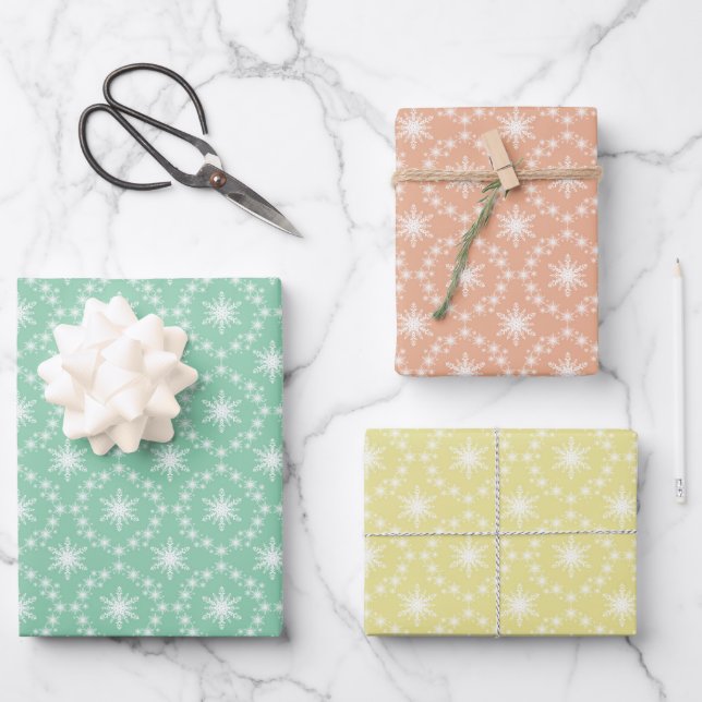 Snowflakes Patterns in Pastels  Wrapping Paper Sheet (Front)