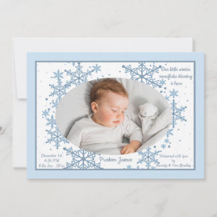 Snowflakes Photo Frame Blue Birth Announcement