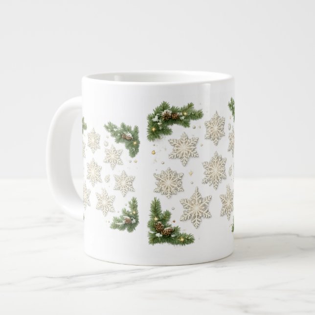 Snowflakes & Pine Christmas Mug (Front Left)
