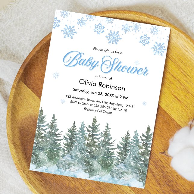 Snowflakes Pine Trees Winter Baby Shower Invitation (Snowflakes Pine Trees Winter Baby Shower Invitation )