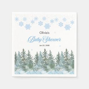 Snowflakes Pine Trees Winter Baby Shower  Napkin