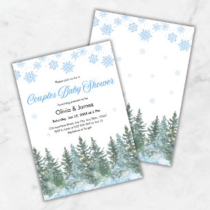 Snowflakes Pine Trees Winter Couples Baby Shower Invitation