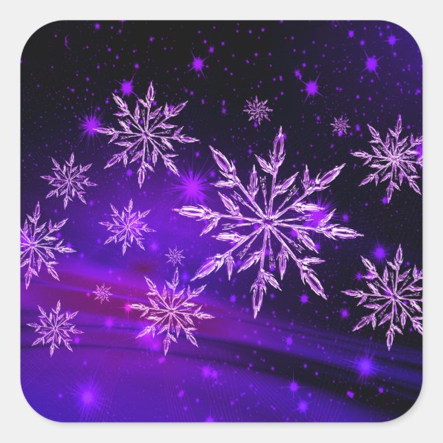 Snowflakes pink and purple winter snowflake square sticker (Front)