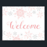 Snowflakes Pink Baby Girl Shower Welcome Sign<br><div class="desc">This design feature delicate snowflakes in pink and silver glitter. Additional colours as well as the collection of coordinating products is available in our shop, zazzle.com/store/doodlelulu. Contact us if you need this design applied to a specific product to create your own unique matching item! Thank you so much for viewing...</div>