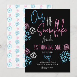 Snowflakes Pink Blue 1st Birthday Party Christmas Invitation