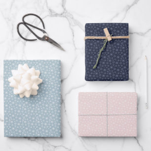 Snowflakes Pink Blue and Navy Winter Wrapping Paper Sheet