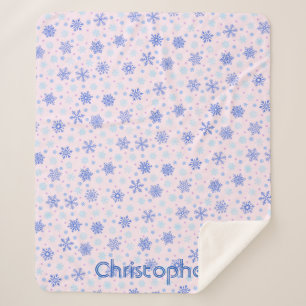 Snowflakes Pink Pastel Pink Elegant Custom Name Sherpa Blanket
