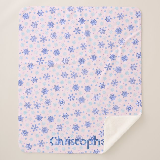 Snowflakes Pink Pastel Pink Elegant Custom Name Sherpa Blanket (Front)