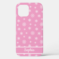 Snowflakes Pink pattern personalised name