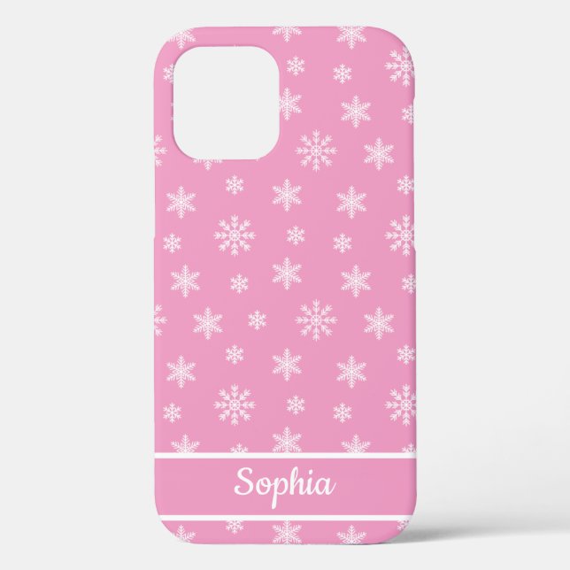 Snowflakes Pink pattern personalised name Case-Mate iPhone Case (Back)
