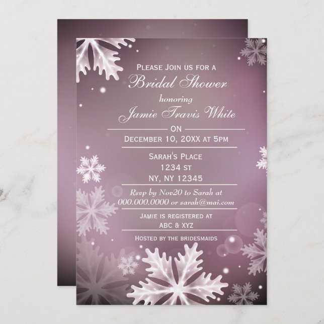 Snowflakes Pink Winter Bridal shower invite (Front/Back)