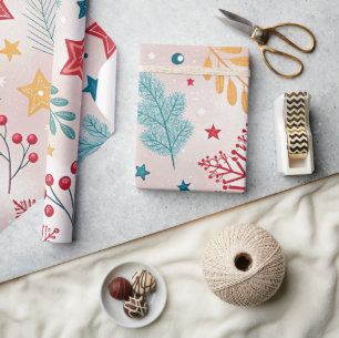 snowflakes poinsettias holly berries holidays  wrapping paper