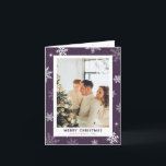 Snowflakes Purple Photo Merry Christmas Holiday Card<br><div class="desc">Modern purple photo Christmas cards featuring snowflakes and falling snow.</div>