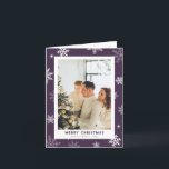 Snowflakes Purple Photo Merry Christmas Holiday Card<br><div class="desc">Modern purple photo Christmas cards featuring snowflakes and falling snow.</div>