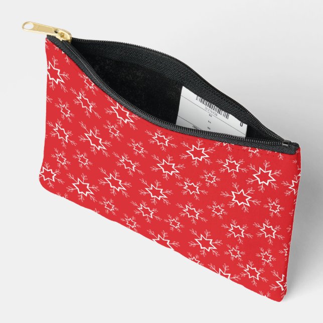 Snowflakes, Red and White Snowflakes, Snow Accessory Pouch (Open)