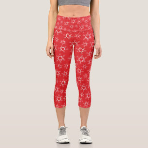 Snowflakes, Red and White Snowflakes, Snow Capri Leggings