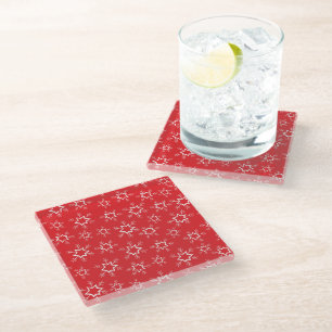 Snowflakes, Red and White Snowflakes, Snow Glass Coaster