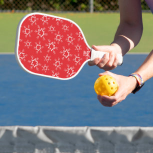 Snowflakes, Red and White Snowflakes, Snow Pickleball Paddle