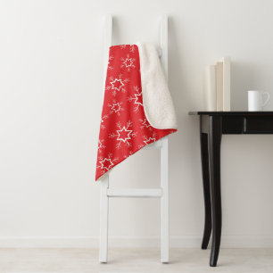 Snowflakes, Red and White Snowflakes, Snow Sherpa Blanket