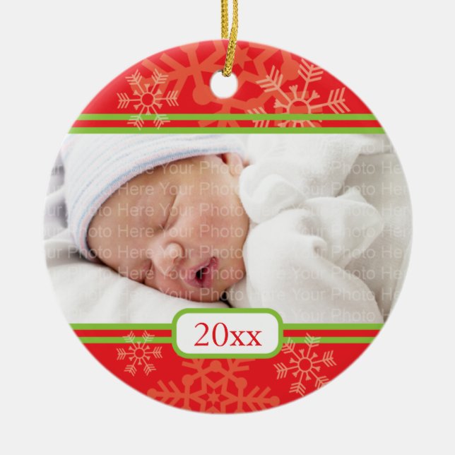 Snowflakes: Red Ceramic Tree Decoration (Front)