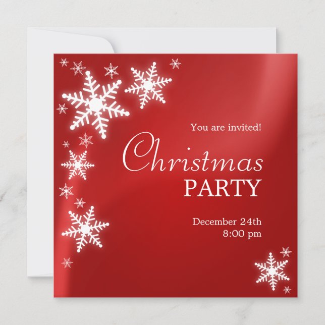 Snowflakes Red Christmas Party Invitation (Front)