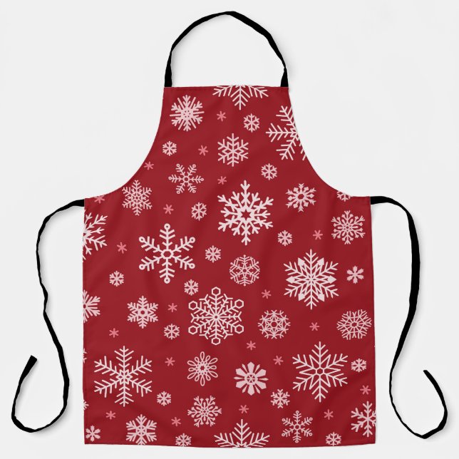 Snowflakes, red decor, Christmas pattern. Apron (Front)