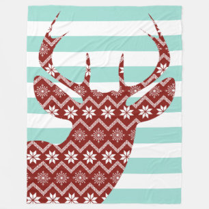 Snowflakes Red Deer Blue Stripes Blanket