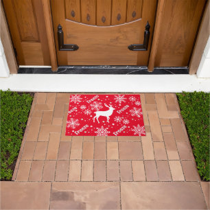 Snowflakes red  doormat