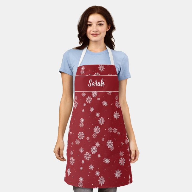 Snowflakes Red Holiday Apron (Worn)