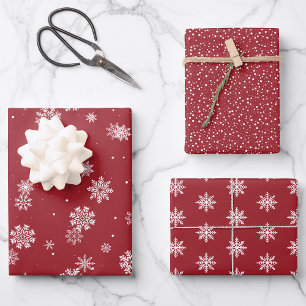 Snowflakes Red Holiday Wrapping Paper Sheet