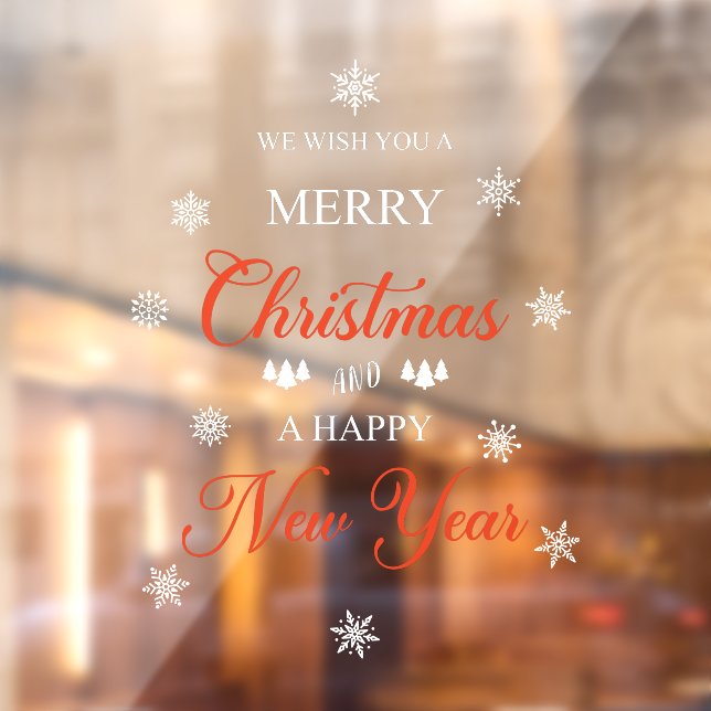 Snowflakes Red Merry Christmas Window Cling (Sheet 2)