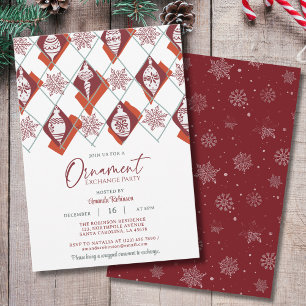 Snowflakes Red Ornament Christmas Exchange Party Invitation