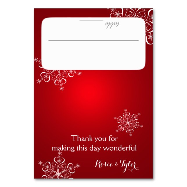 Snowflakes Red Seating Card (Front)