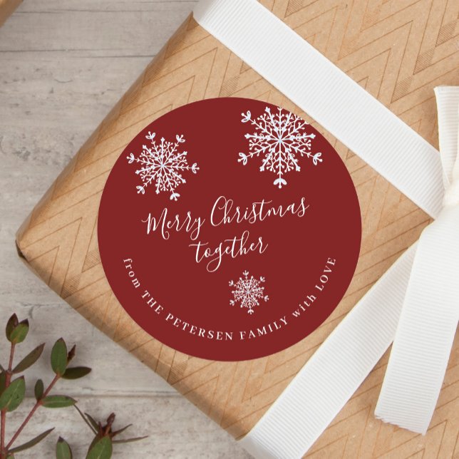 Snowflakes red white Christmas holiday Classic Round Sticker (Creator Uploaded)