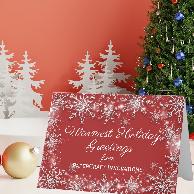 Snowflakes Red White Corporate Business Christmas Card (Creator Uploaded)