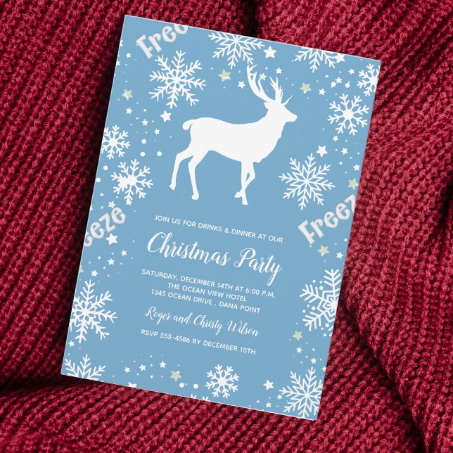 Snowflakes reindeer blue Christmas Invitation (Creator Uploaded)
