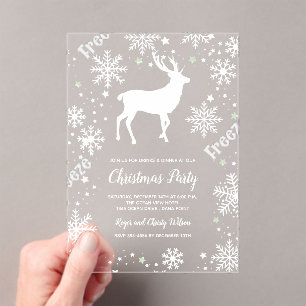 Snowflakes reindeer clear Christmas party Acrylic Invitations