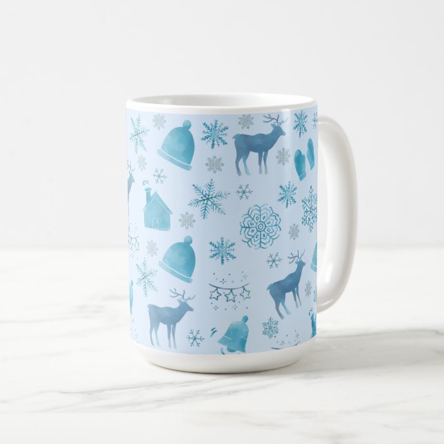 Snowflakes, Reindeer & Elegant Holiday Design Coffee Mug (Front Right)