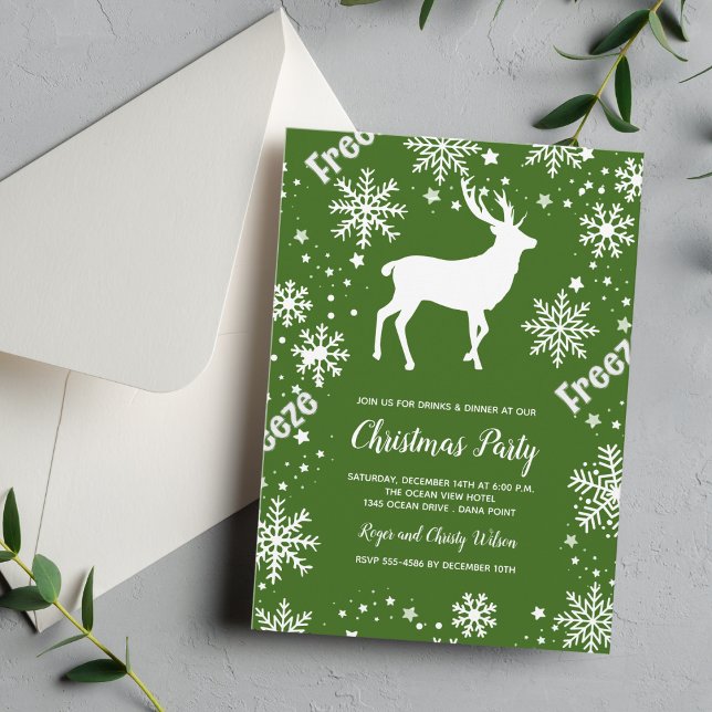 Snowflakes reindeer green Christmas Invitation (Creator Uploaded)