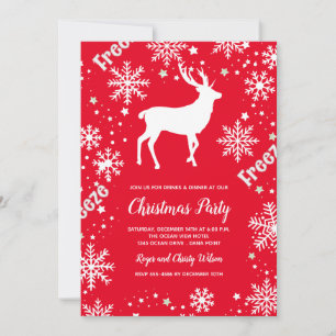 Snowflakes reindeer red Christmas Invitation
