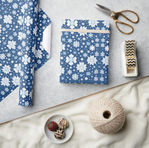 Snowflakes repeating pattern white blue  wrapping paper