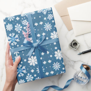 Snowflakes repeating pattern white blue  wrapping paper