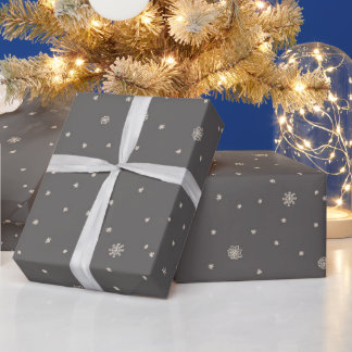 Snowflakes Retro Scandi Doodle in Beige on Grey Wrapping Paper