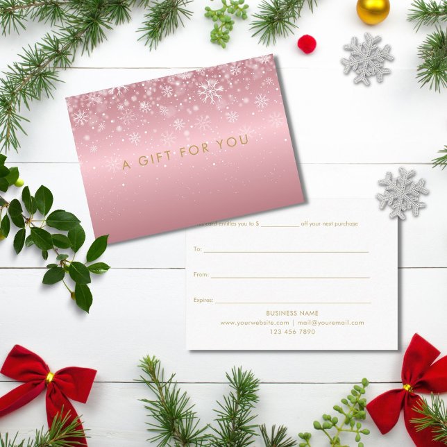 Snowflakes Rose Gold Christmas Gift Certificate (Creator Uploaded)