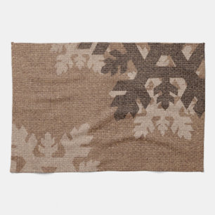 Snowflakes Rustic Stylish Faux Burlap Chic Holiday Tea Towel