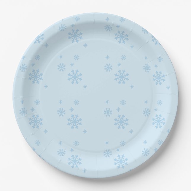 Snowflakes Seamless Light Blue Pattern Paper Plate (Front)