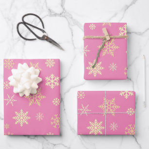 Snowflakes Seamless Pattern Pink Christmas Wrapping Paper Sheet